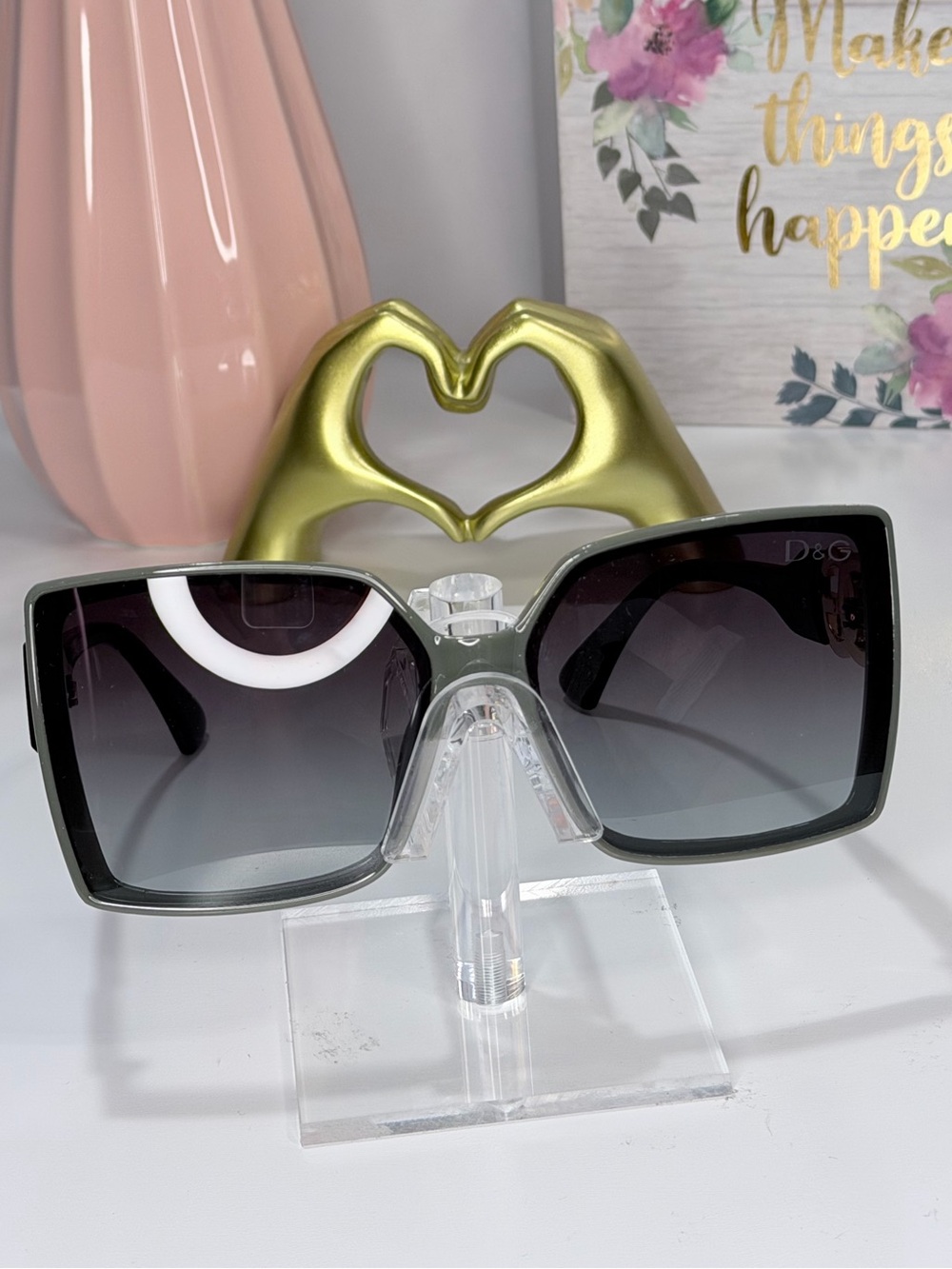 D&G Oversized Square Sunglasses Black and Gradient Gray Lenses